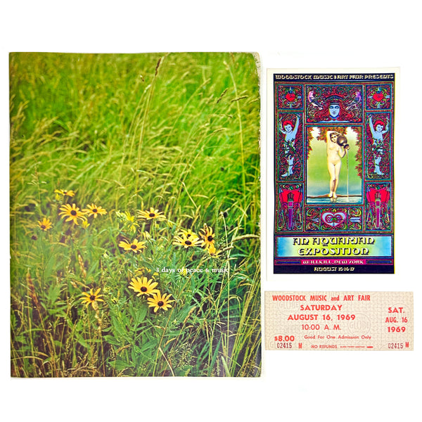 Original Woodstock Program w/ Ticket & Promotional Flyer ~ 1969