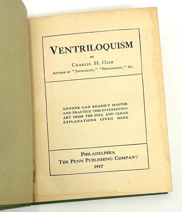 Ventriloquism, Charles H. Olin. Early Edition.