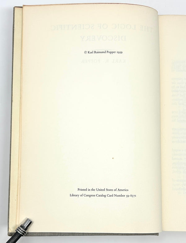 The Logic of Scientific Discovery, Karl Popper. First American Edition.