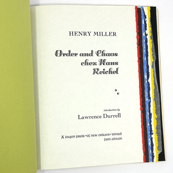 Order and Chaos chez Hans Reichel, Henry Miller. First Trade Edition.