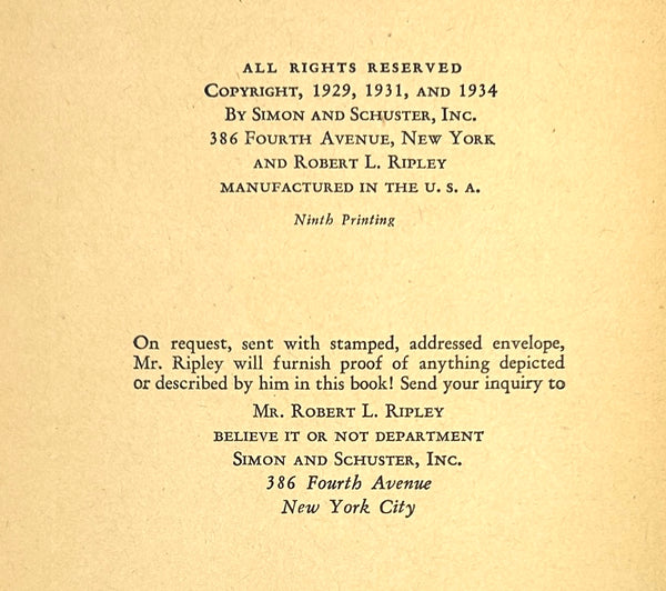 Ripley's Big Book: Believe It or Not. Signed and Inscribed Early Edition.