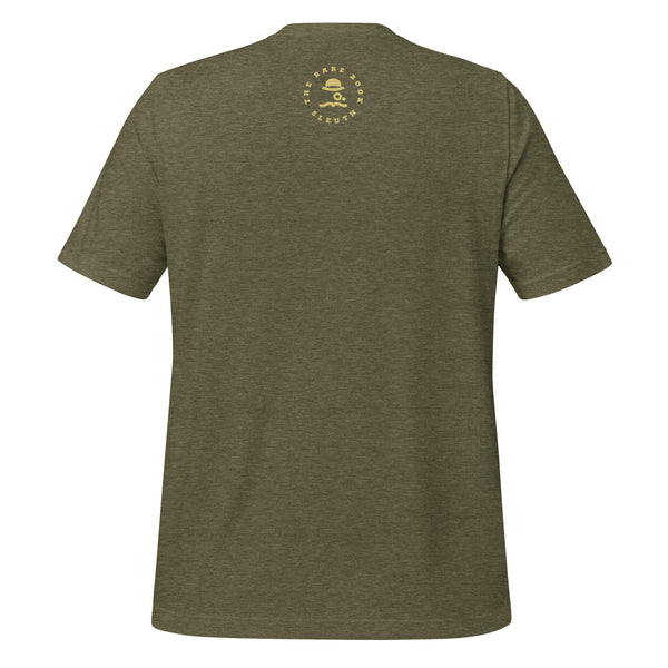 Back view of literary-inspired T-shirt featuring book cover artwork from Jane Austen Pride and Prejudice olive