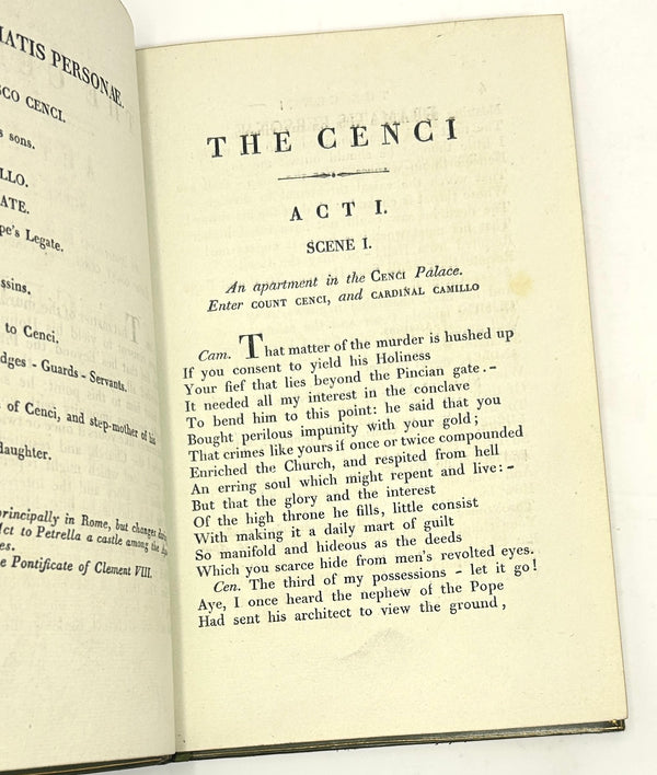 The Cenci. A Tragedy, in Five Acts., Percy B. Shelley. First Edition.