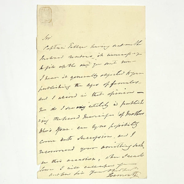 Admiral Edward Pellew (Viscount Exmouth) Autograph Letter Signed