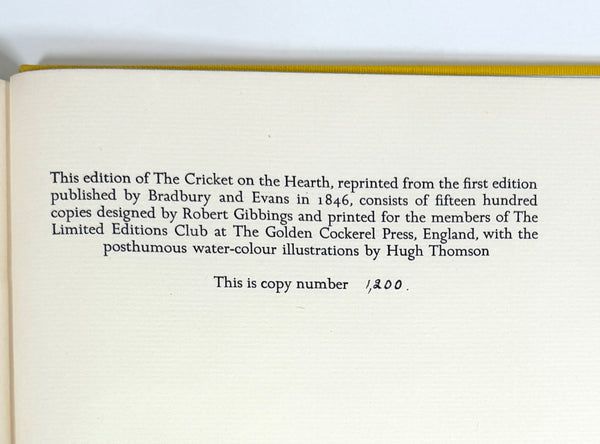 The Cricket on the Hearth, Charles Dickens. Illustrated by Hugh Thomson. Limited Editions Club.