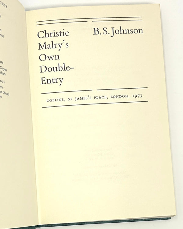 Christie Malry's Own Double-Entry, B.S. Johnson. First Edition.