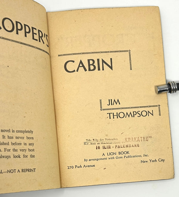 Cropper's Cabin, Jim Thompson. First Edition.