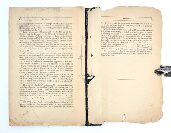 The Moon Hoax, Richard Adams Locke. First Edition Thus.