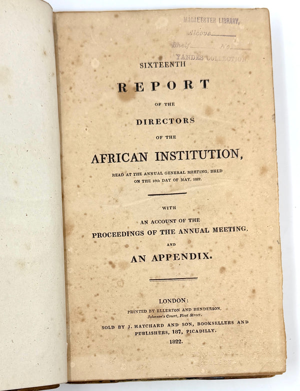 Sixteenth Report of the Directors of the African Institution. First Edition ~ 1822