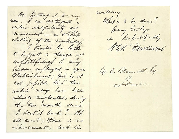 Nathaniel Hawthorne Autograph Letter Signed (ALS) to London Watchmaker.