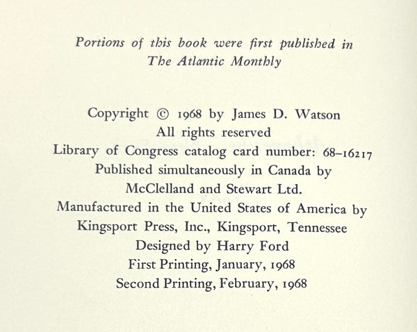 The Double Helix, James D. Watson. First Edition, Second Printing.