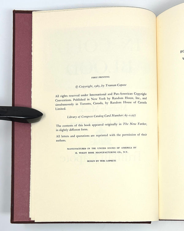 In Cold Blood, Truman Capote. First Edition.