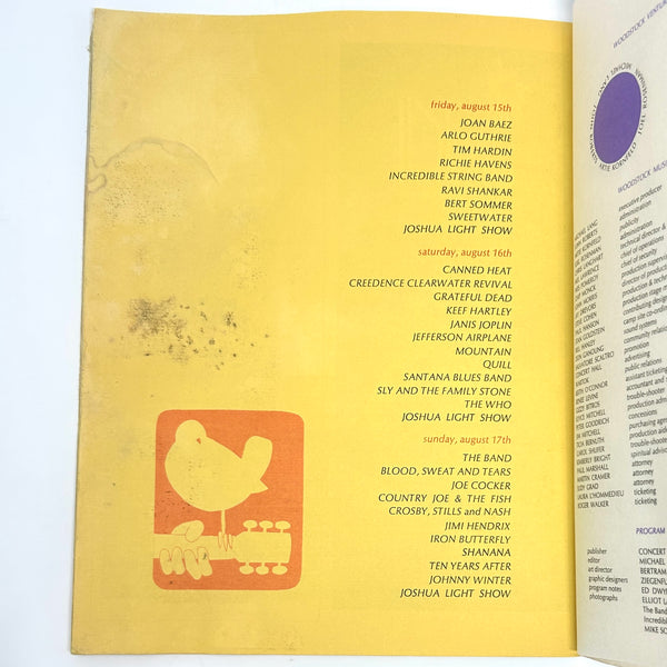 Original Woodstock Program w/ Ticket & Promotional Flyer ~ 1969