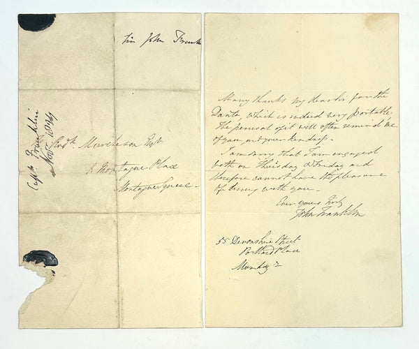 Sir John Franklin - Autograph Letter Signed to Sir Roderick Impey Murchison