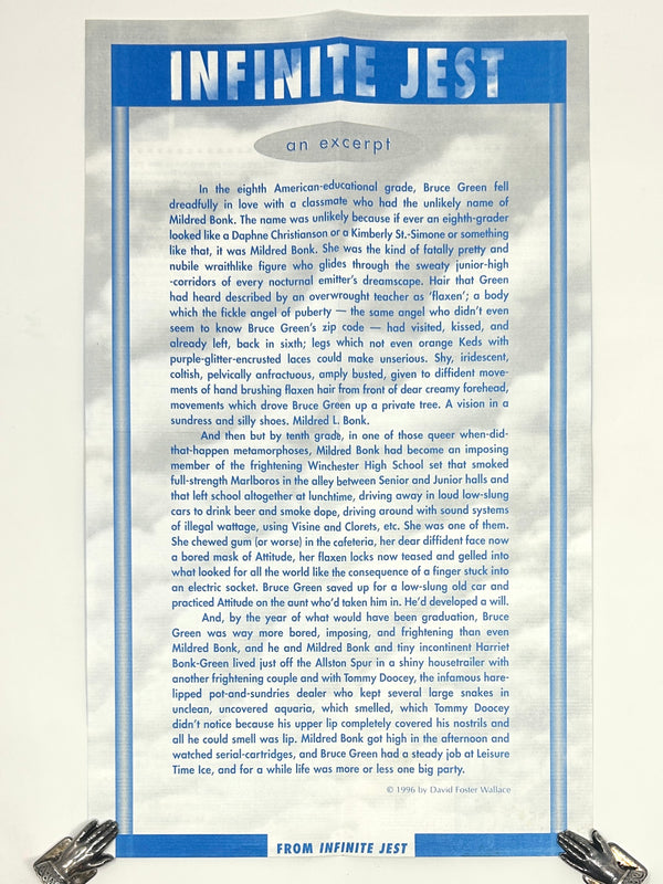 Infinite Jest, David Foster Wallace. Signed Advance Special Galleys w/ Promotional Pamphlet.