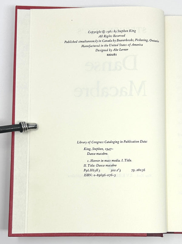 Danse Macabre, Stephen King. Signed & Inscribed First Edition.
