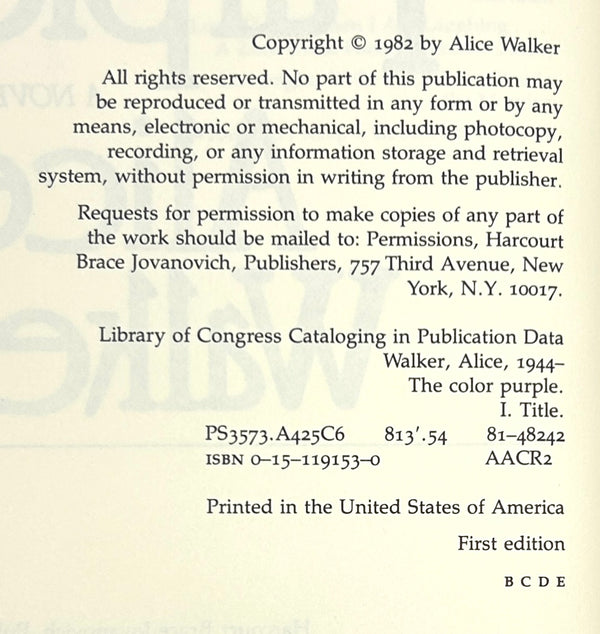 The Color Purple, Alice Walker. First Edition.