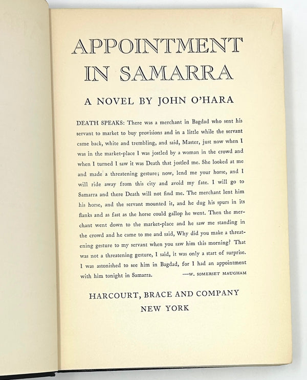 Appointment in Samarra, John O'Hara. First Edition.