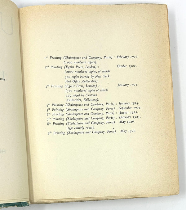 Ulysses, James Joyce. Ninth Printing.