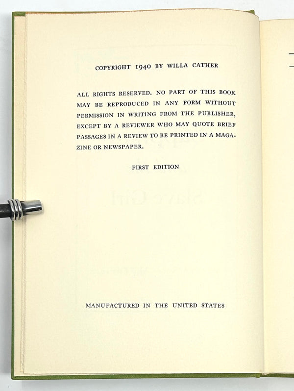 Sapphira and the Slave Girl, Willa Cather. First Edition.