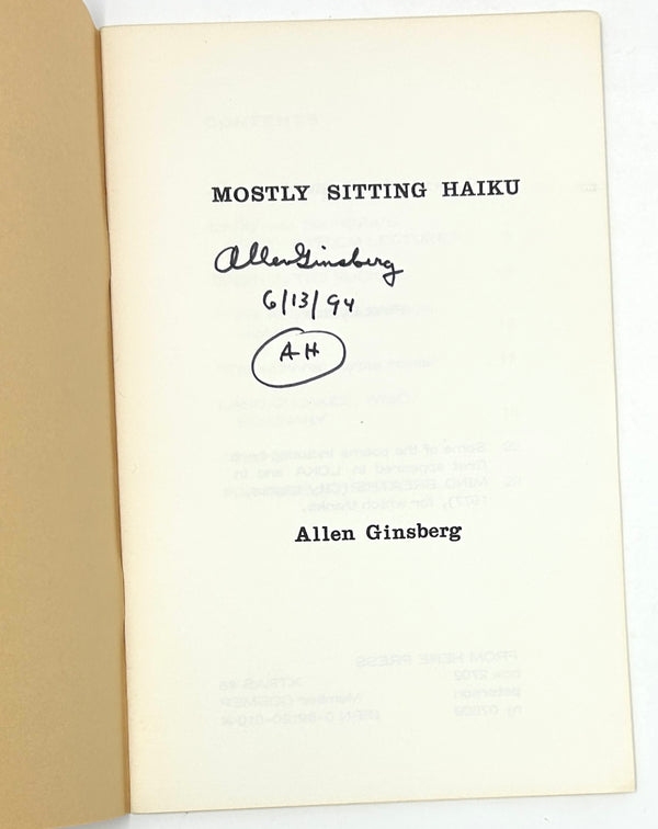 Mostly Sitting Haiku, Allen Ginsberg. Signed First Edition.