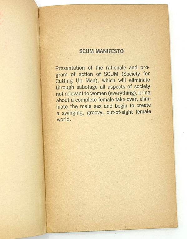 S.C.U.M. Manifesto: Society for Cutting Up Men, Valerie Solanas. First Trade Edition.