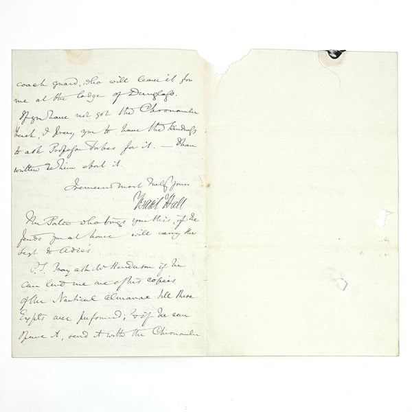 Basil Hall Autograph Letter Signed Re: Astronomical Instruments and Almanacs