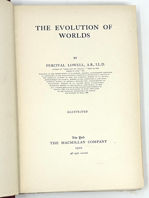 The Evolution of Worlds, Percival Lowell. First Edition, Second Printing.