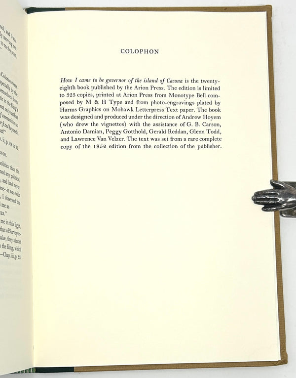 How I Came to be Governor of Cacona, Hon. Francis Thistleton (William Henry Fleet). Arion Press Edition.