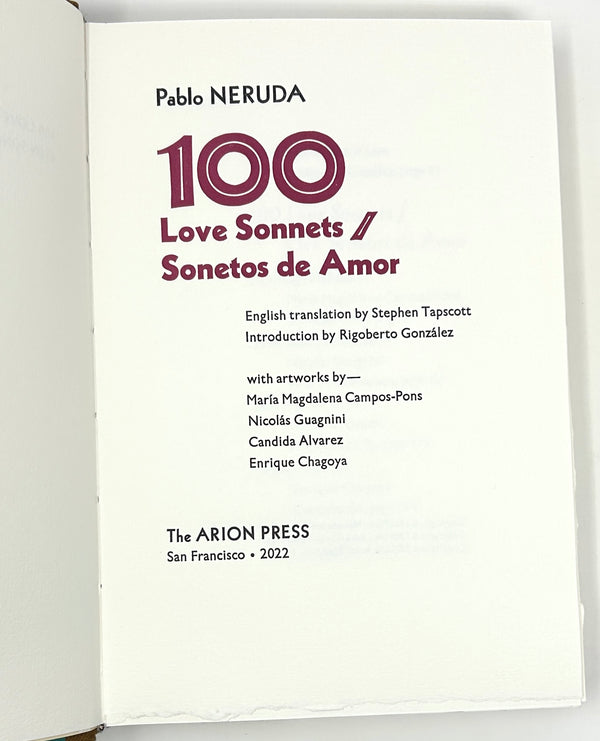 100 Love Sonnets, Pablo Neruda. Arion Press Limited Edition.