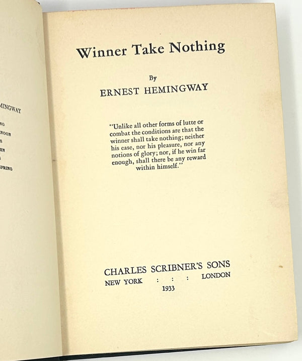 Winner Take Nothing, Ernest Hemingway. First Edition.