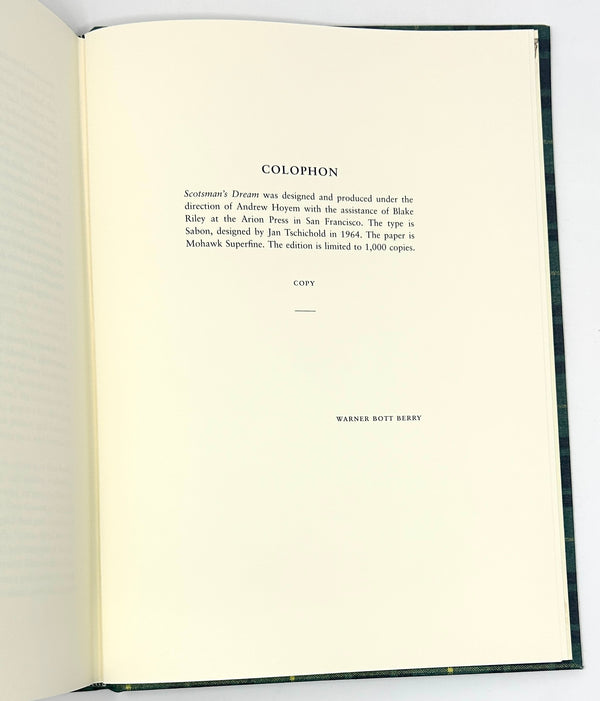 Scotsman's Dream, Warner Bott Berry. Arion Press Limited Edition.