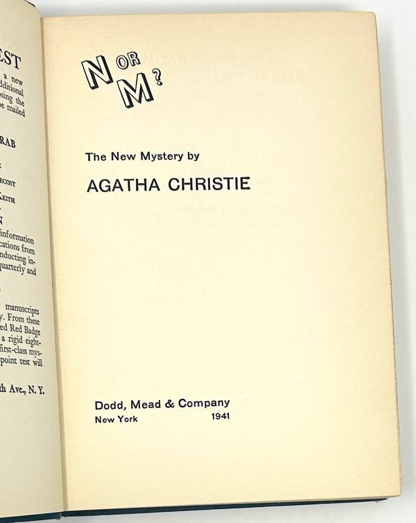 N or M?, Agatha Christie. First Edition.