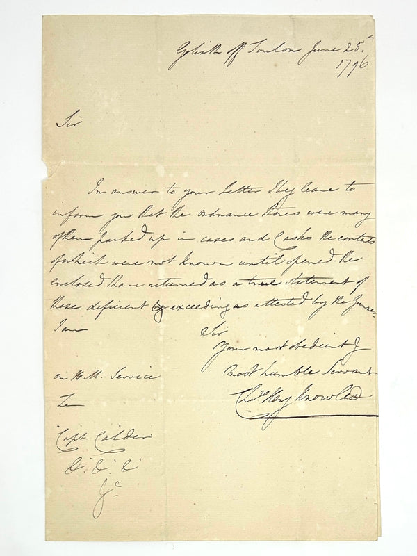 Captain Sir Charles Knowles Autograph Letter Signed to Admiral Robert Calder. Signed by Both.