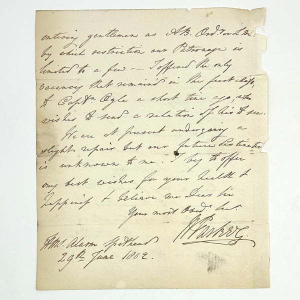 Admiral Sir Hyde Parker - Autograph Letter Signed