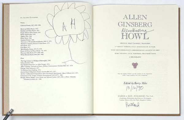 Howl: Original Draft Facsimile. First Edition Thus, Signed w/ Drawing.