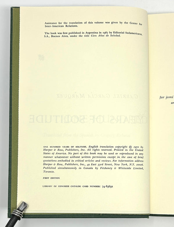 One Hundred Years of Solitude, Gabriel Garcia Marquez. First American Edition.