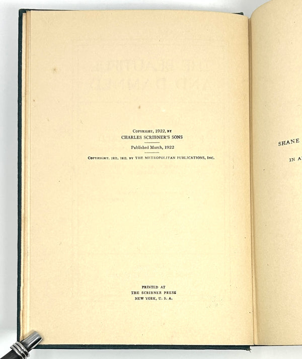 The Beautiful and the Damned. F. Scott Fitzgerald. First Edition.