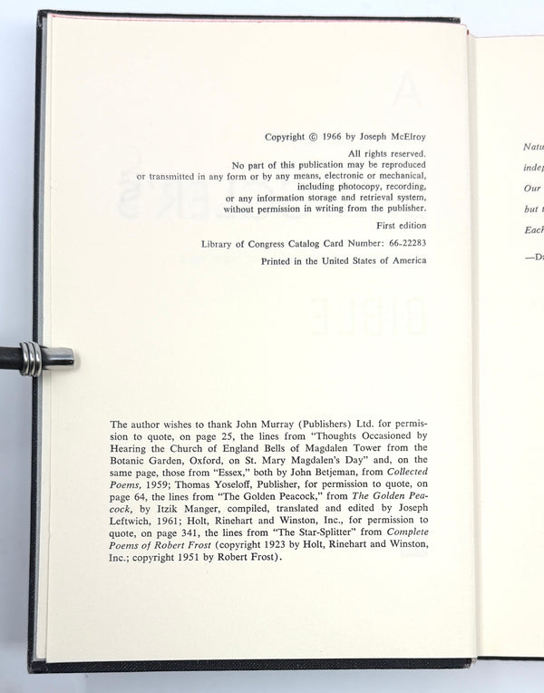 A Smuggler's Bible, Joseph McElroy. Signed First Edition, Inscribed by McElroy to his Daughter.