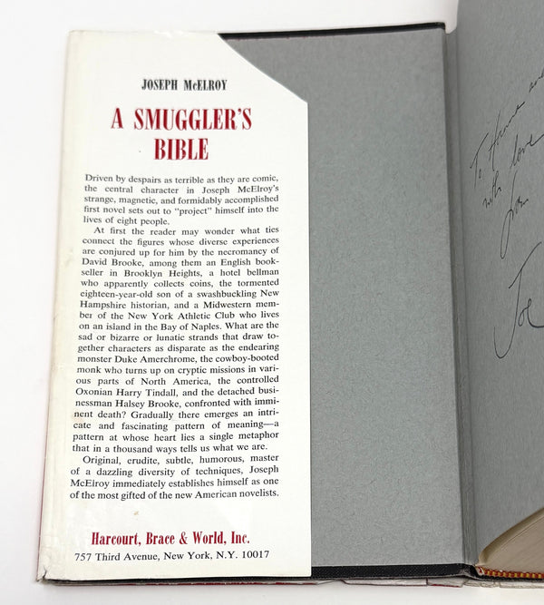 A Smuggler's Bible, Joseph McElroy. Signed First Edition, Inscribed by McElroy to his Daughter.