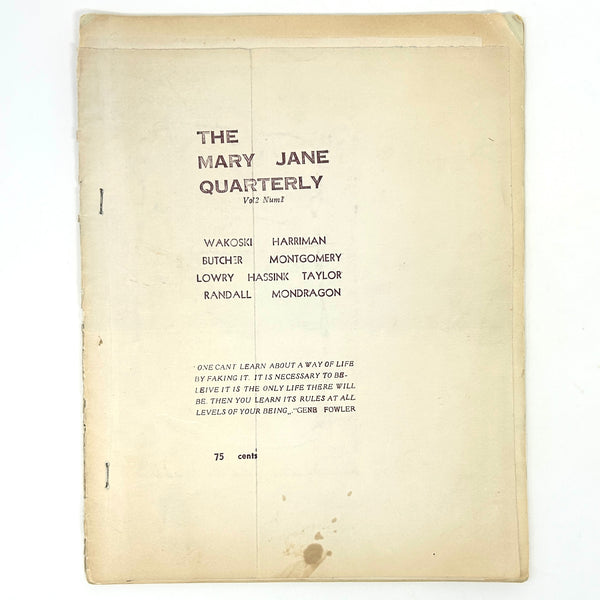 The Mary Jane Quarterly Vol. 2 No. 1  [Marrahwannah Quarterly]. First Edition.