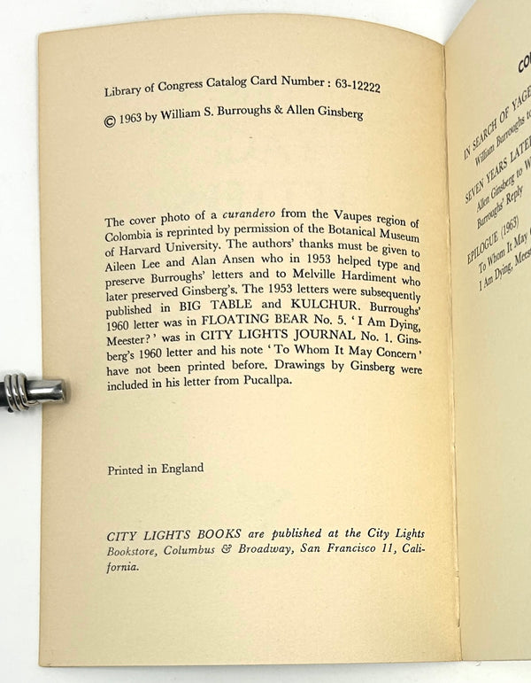 The Yage Letters, William S. Burroughs & Allen Ginsberg. First Edition.