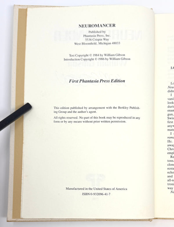 Neuromancer, William Gibson. Signed First American Edition ~ Phantasia Press