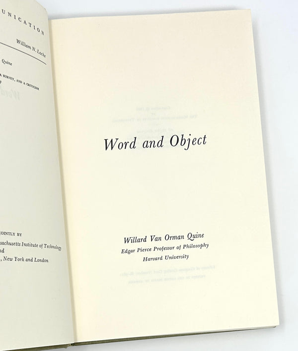 Word and Object, Willard Van Orman Quine. First Edition.