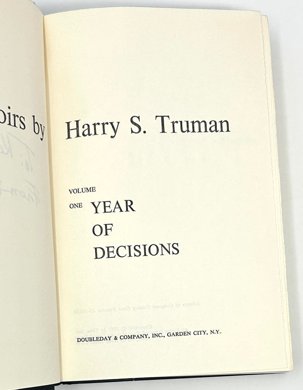 Memoirs by Harry S. Truman. Signed & Inscribed Two Volume Set.