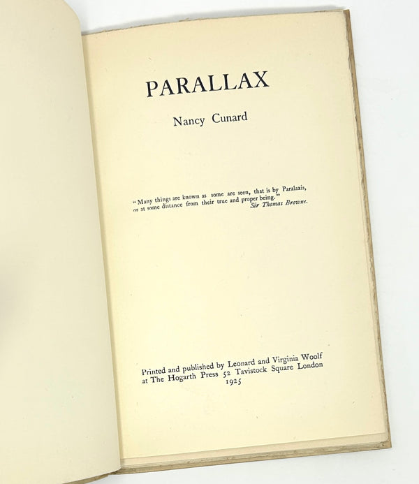 Parallax, Nancy Cunard. First Edition.