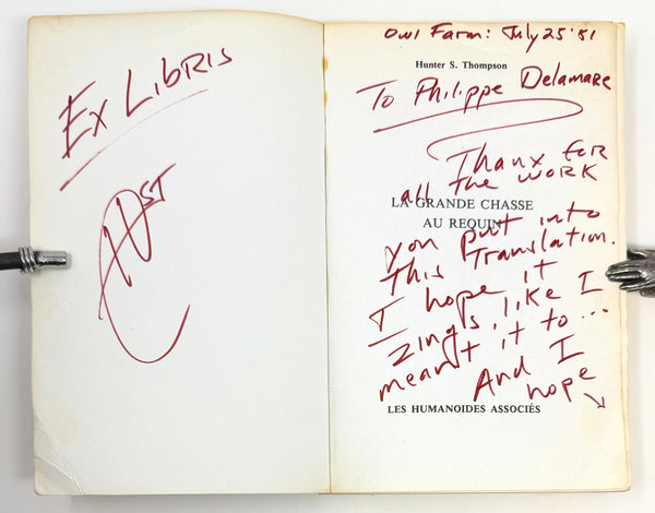 The Great Shark Hunt, Hunter S. Thompson. First French Edition, Signed & Inscribed to Translator
