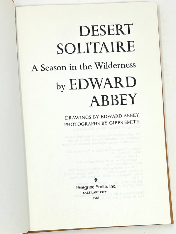 Desert Solitaire, Edward Abbey. Signed First Peregrine Smith Edition.