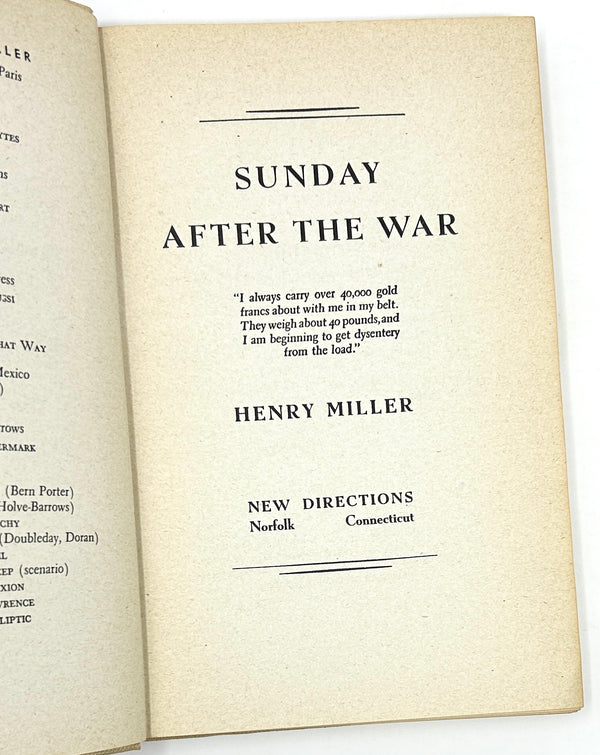 Sunday After the War, Henry Miller. Signed & Inscribed Second Edition.