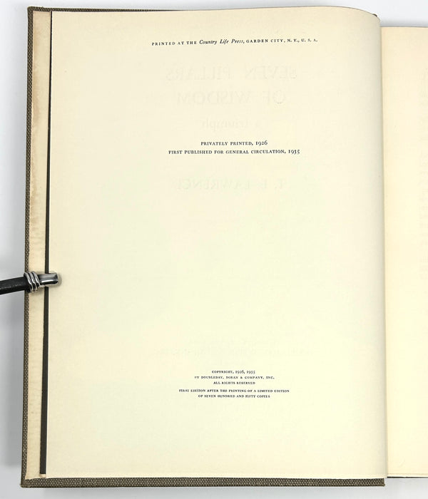 Seven Pillars of Wisdom, T.E. Lawrence. First American Trade Edition.